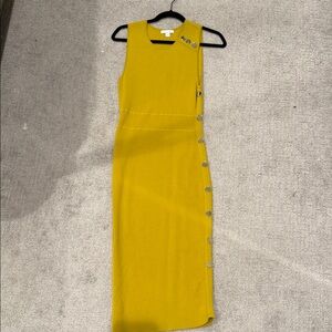 New York & Company Asymmetrical Mustard Dress with Button Accents
